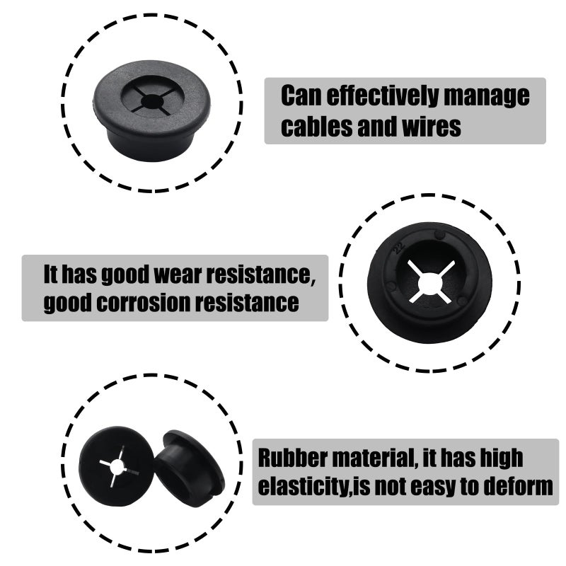 Adyoney 6 Pcs 22mm / 7/8 Inch Black Cable Cord Grommets, Rubber Desk Grommets for Table Computer Desk Wire Organizer TV Console and Other Furnitures Cover - Image 4